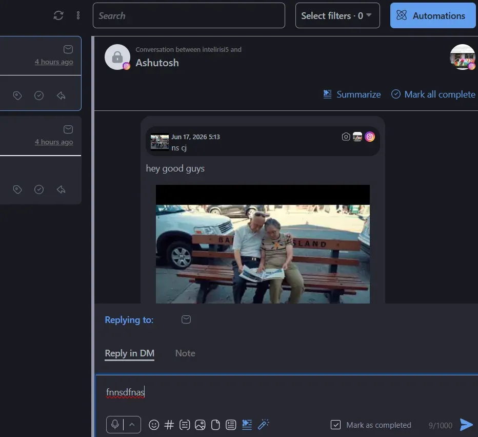 Caixa de entrada do Vista Social com automação de DM