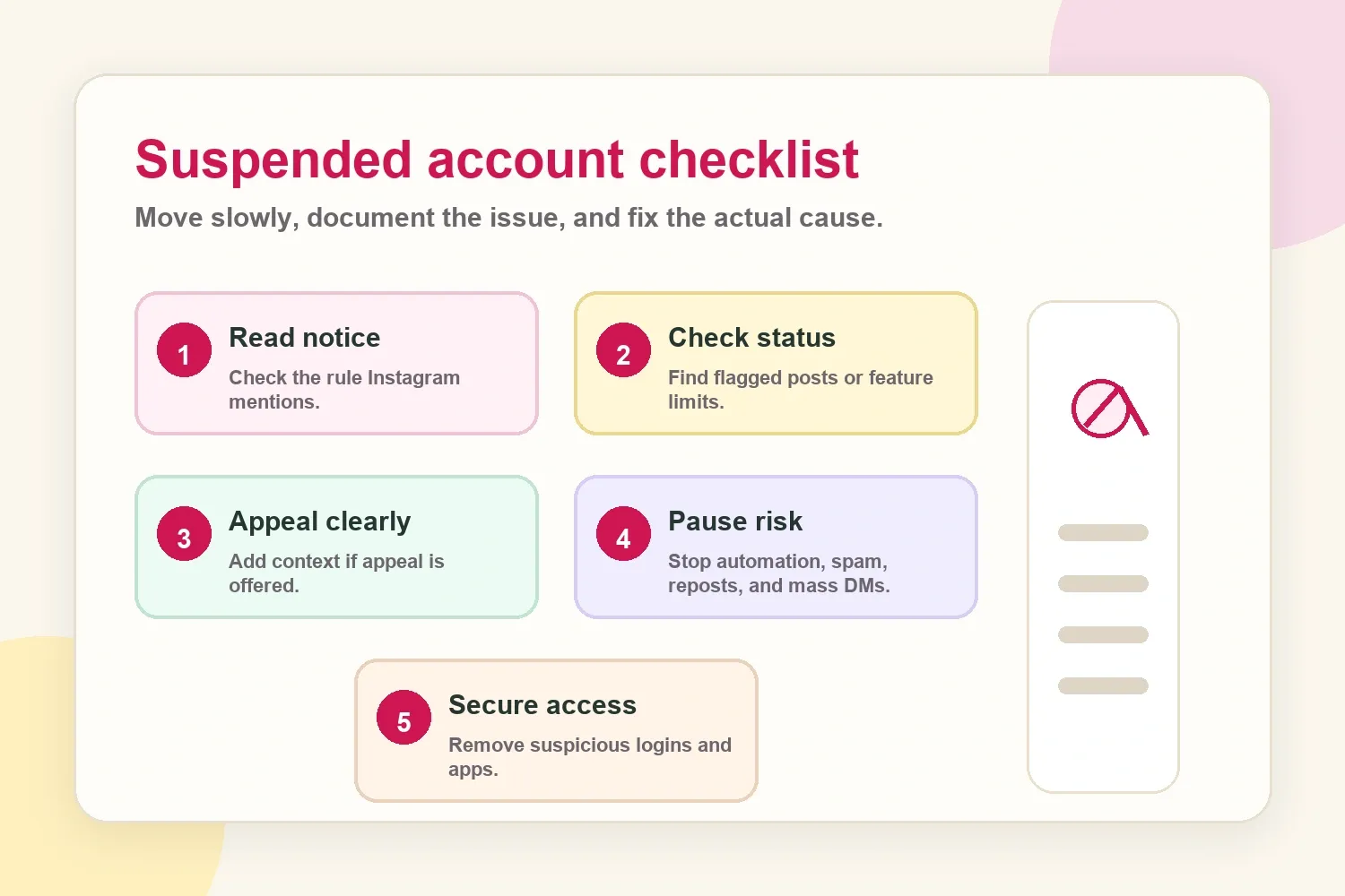 Suspended Instagram account checklist