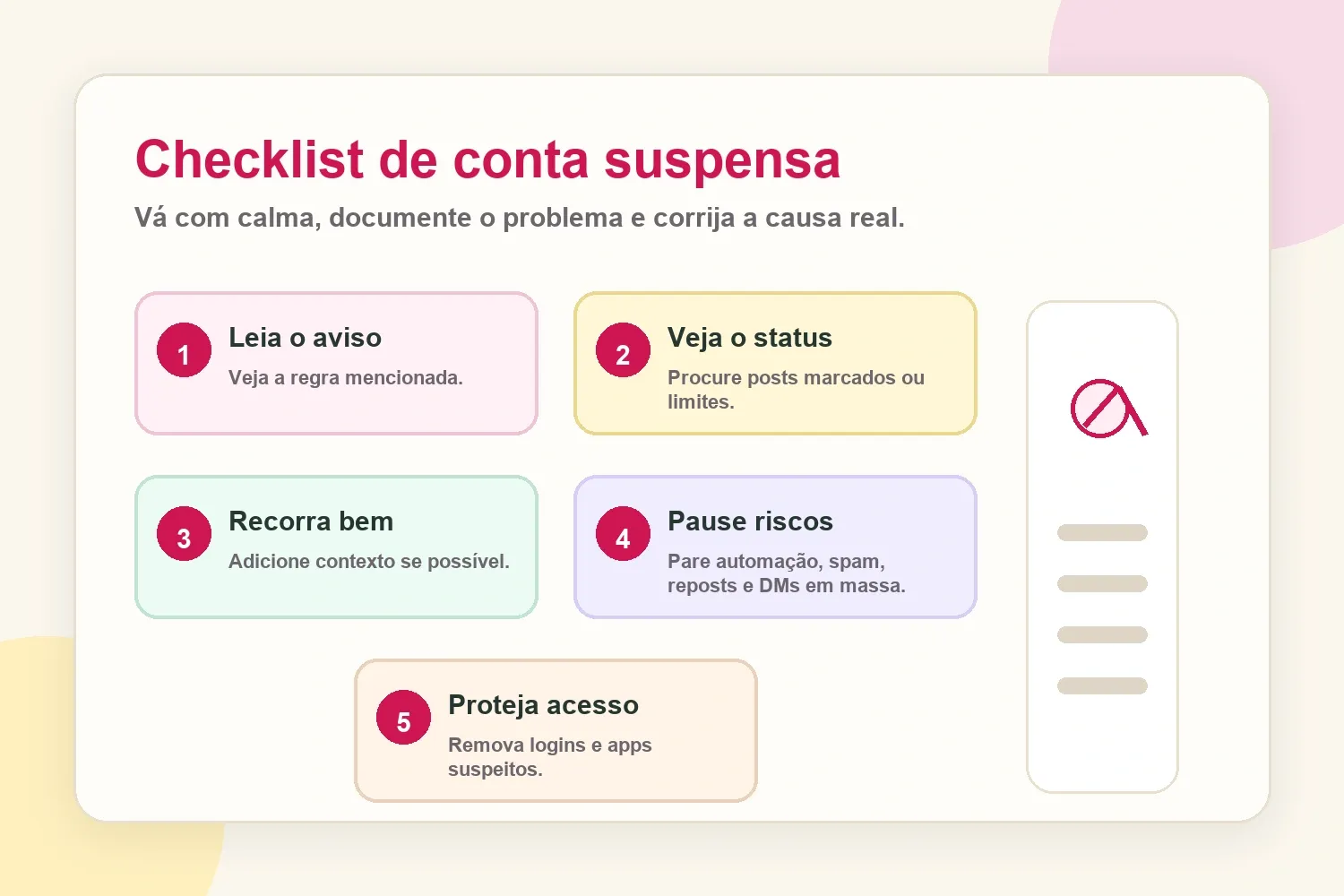 Checklist para uma conta do Instagram suspensa