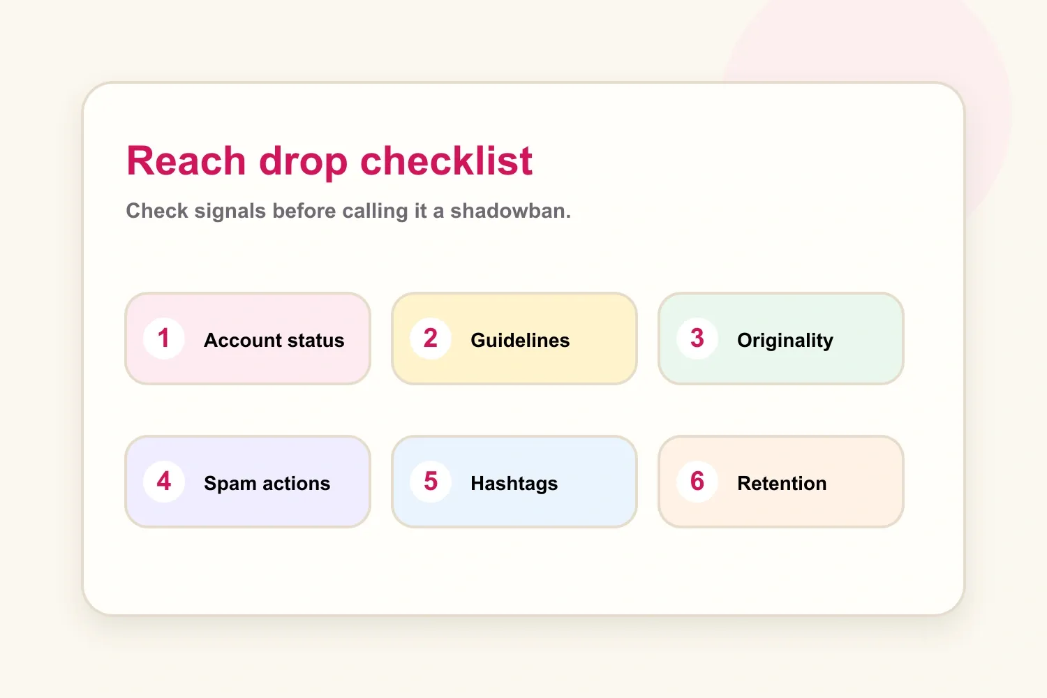 Reach drop checklist for creators reviewing possible shadowban signals