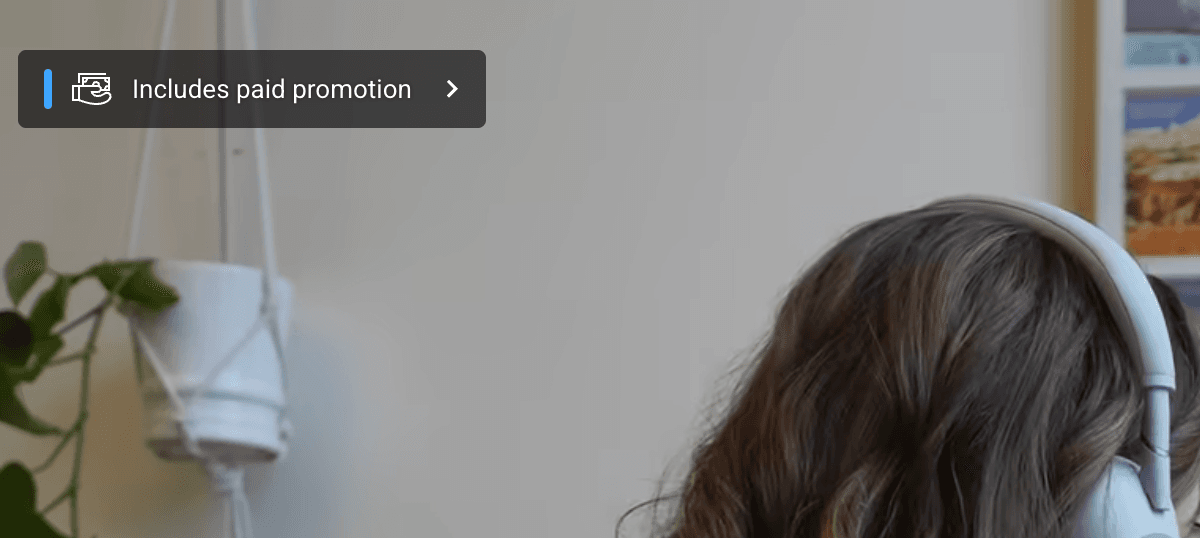 YouTube paid-promotion disclosure shown in YouTube Studio