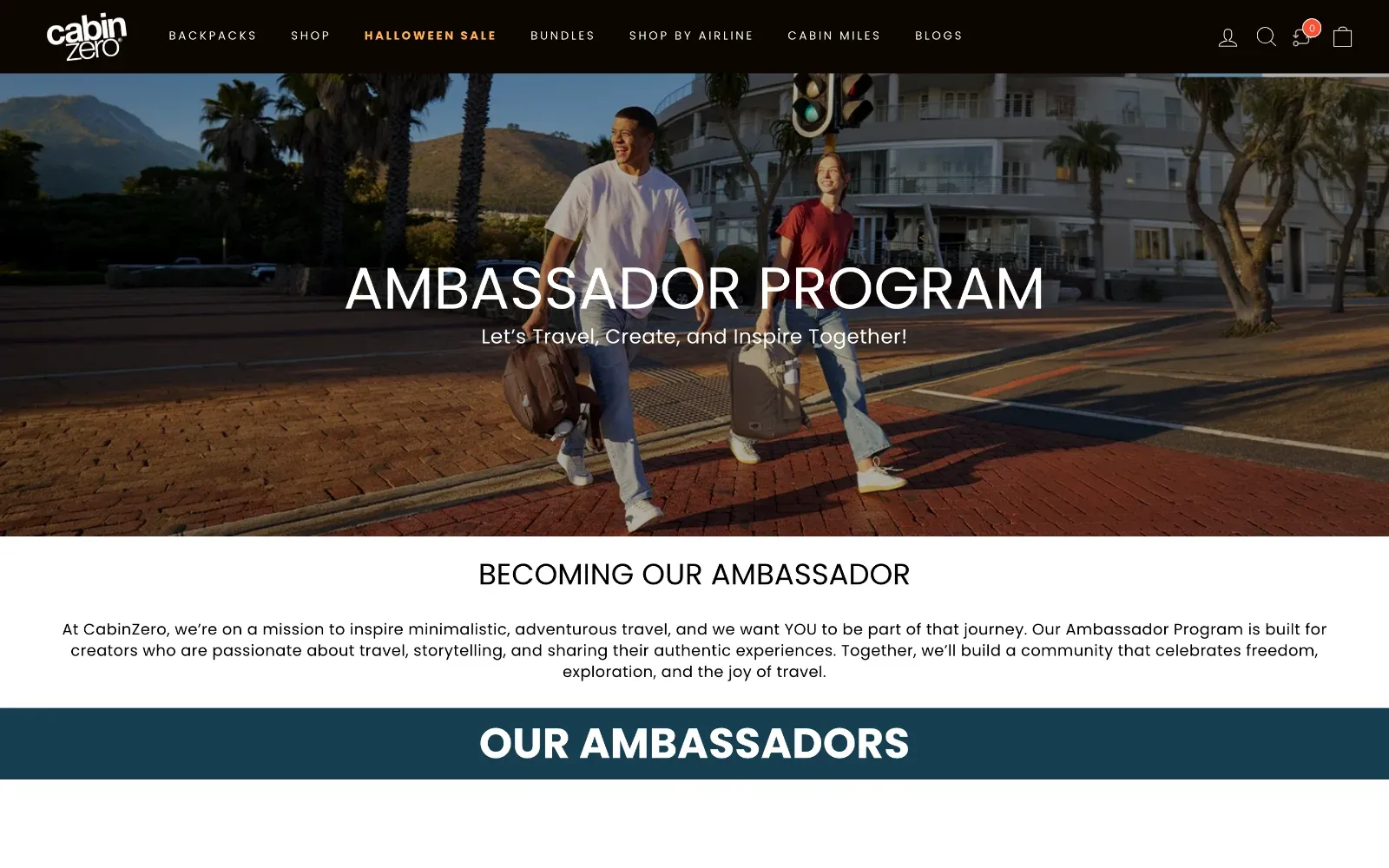 Page Ambassador Program de CabinZero
