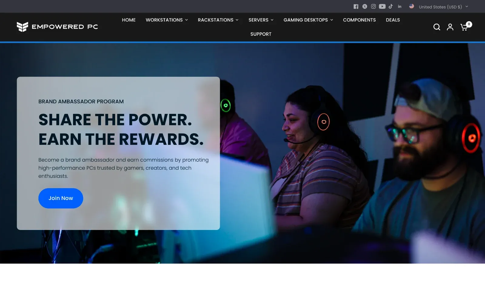 Page du programme ambassadeur Empowered PC avec le bouton Join Now