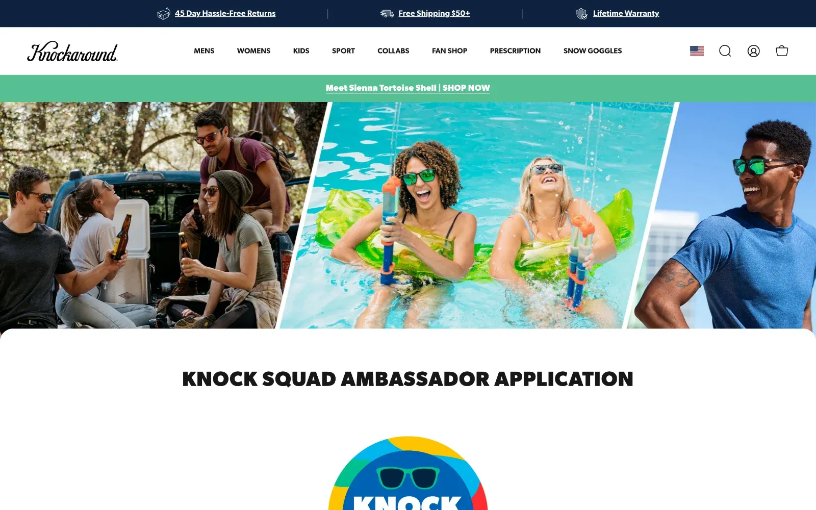 Page de candidature ambassadeur Knock Squad de Knockaround