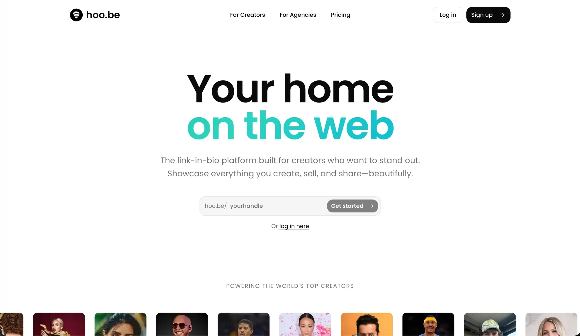 Página de inicio de hoo.be con el titular «Your home on the web»