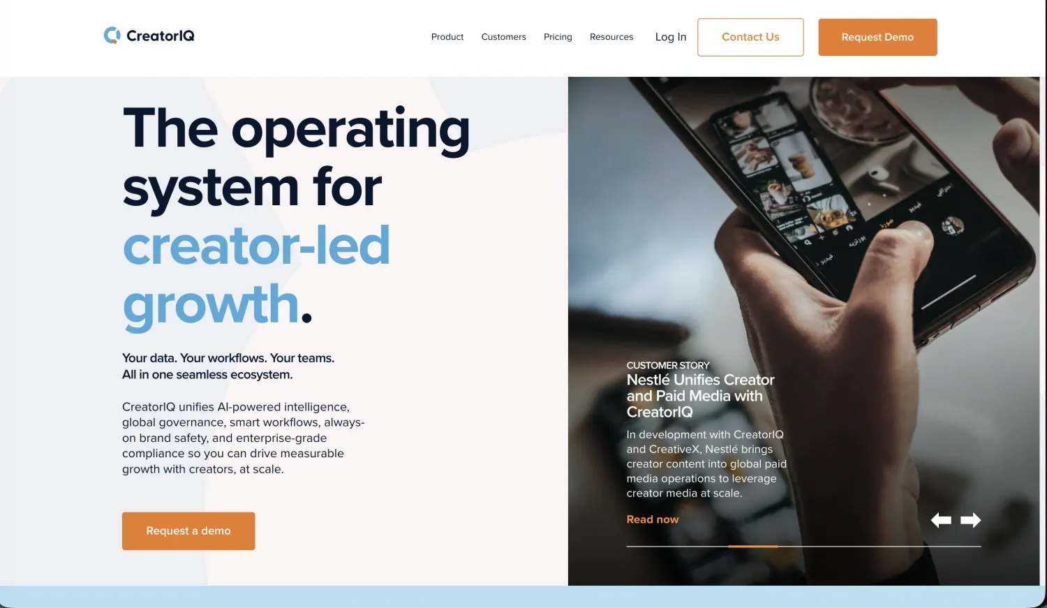 Página de la plataforma de marketing de creadores CreatorIQ