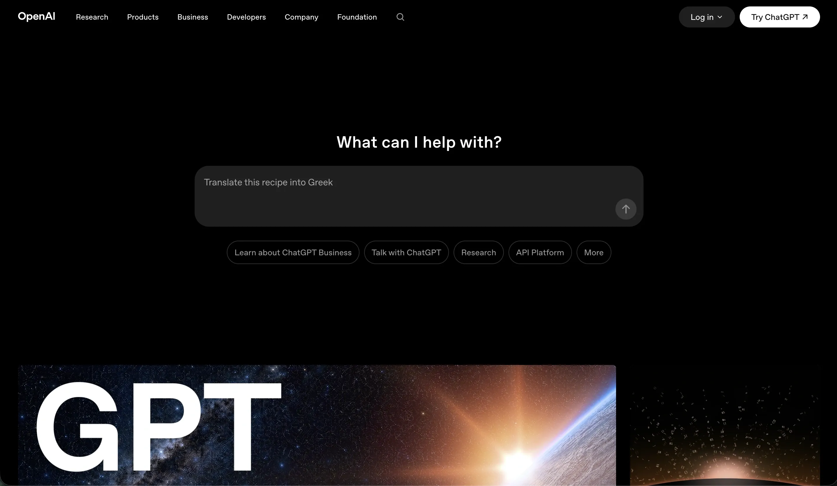 ChatGPT homepage with a prompt field for developing content ideas