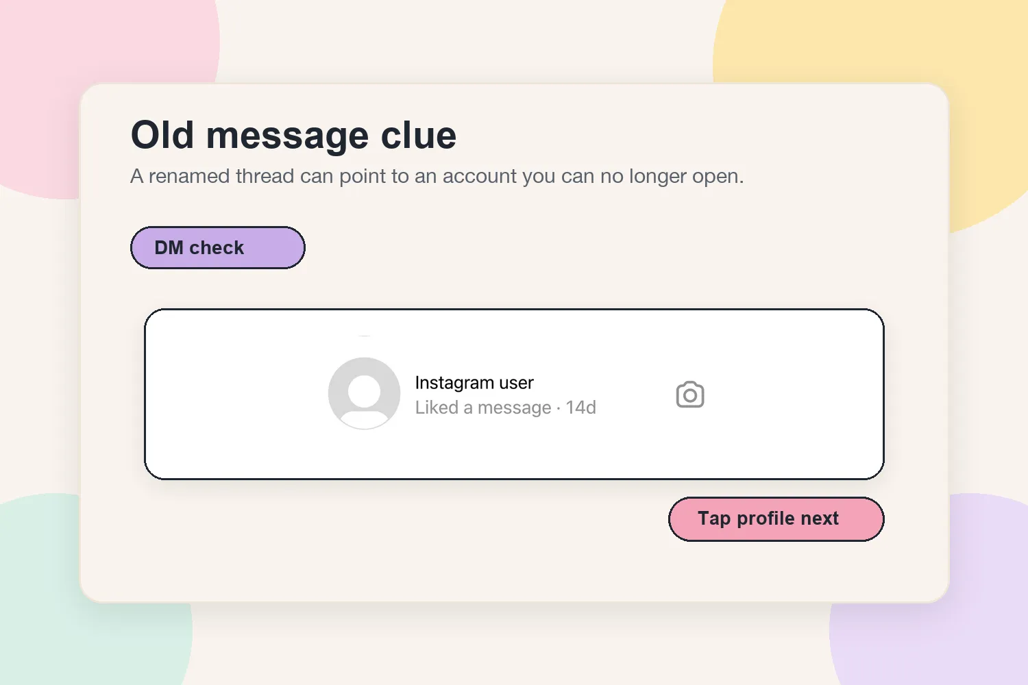 Instagram direct message clue showing a renamed user thread
