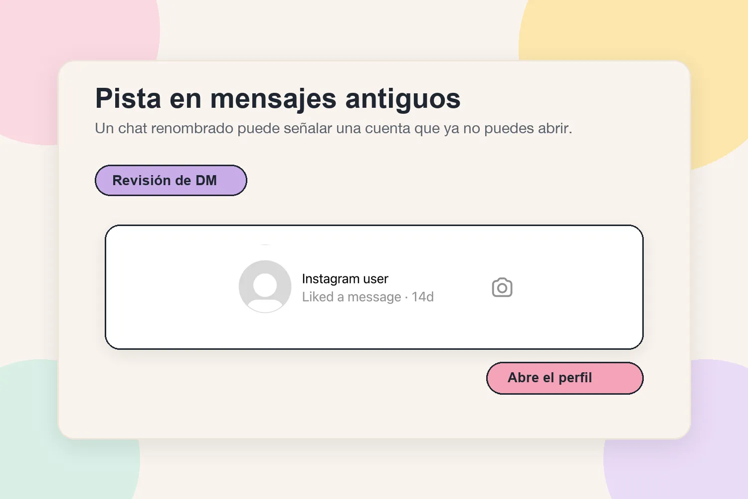 Pista de mensaje directo de Instagram con un hilo renombrado