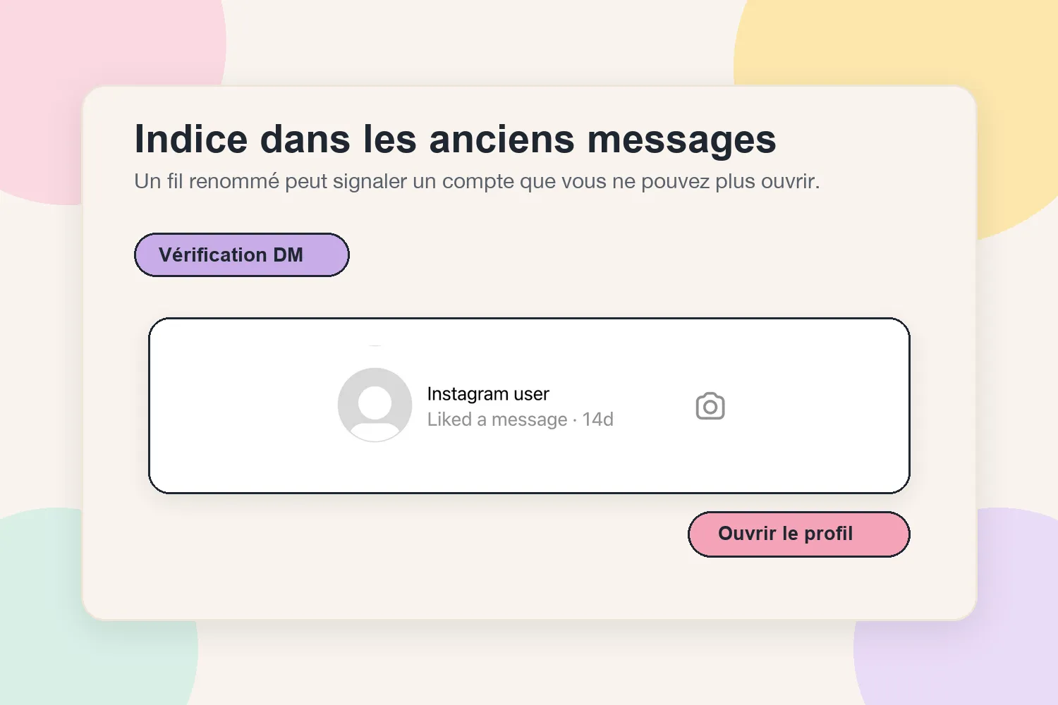 Indice de message direct Instagram montrant un fil renommé