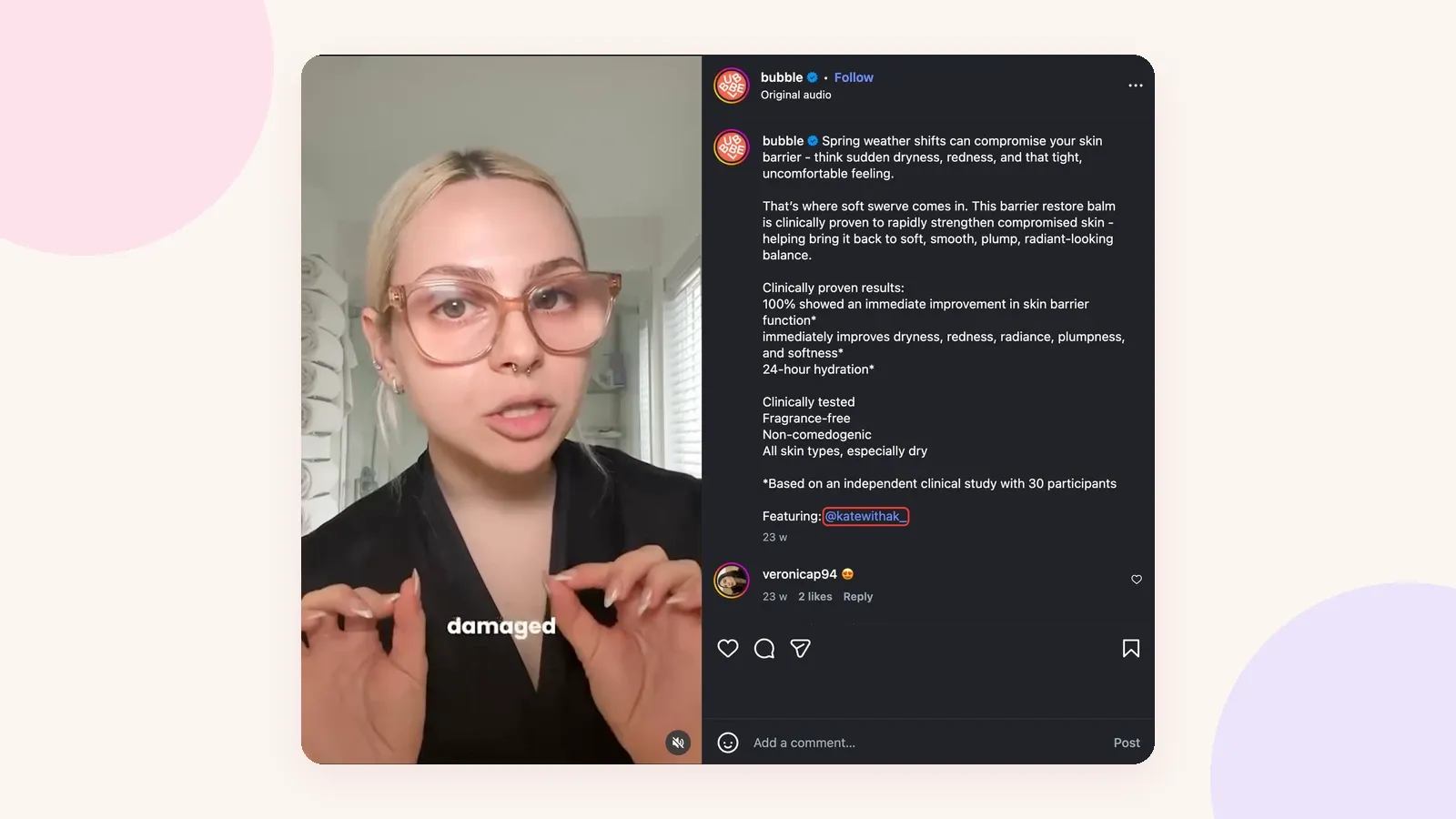 Bubble Instagram post featuring creator @katewithak_, credited in the caption