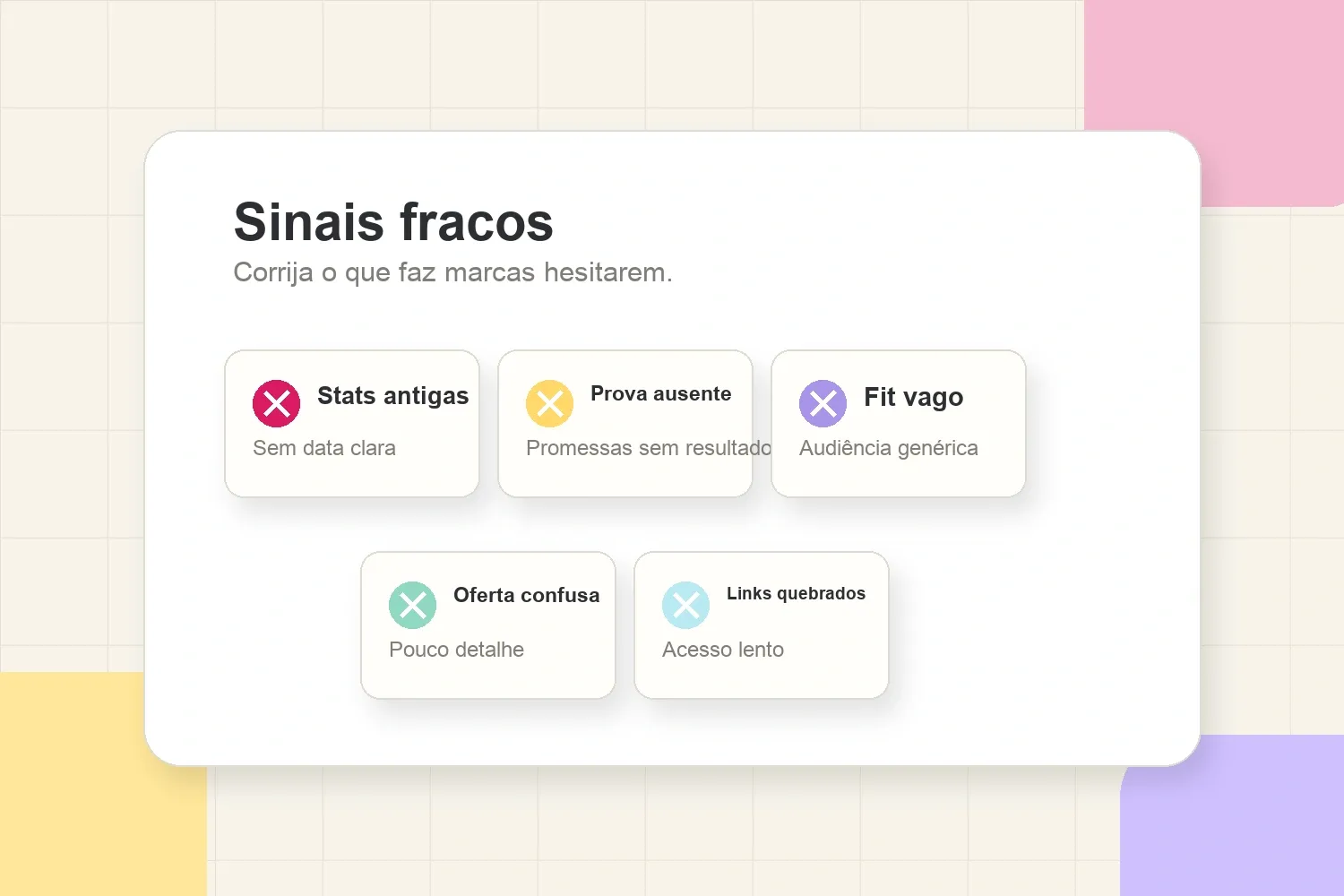 Auditoria de erros de media kit com estatísticas antigas, prova ausente, encaixe vago e oferta pouco clara