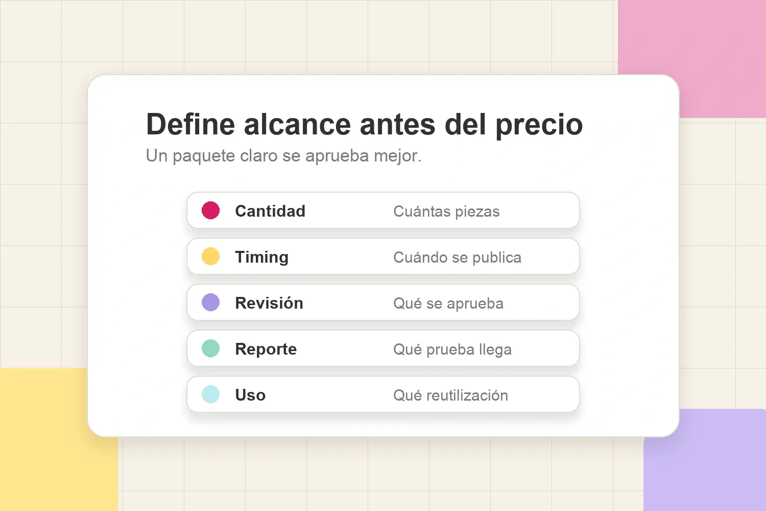 Checklist de alcance para entregables de Instagram