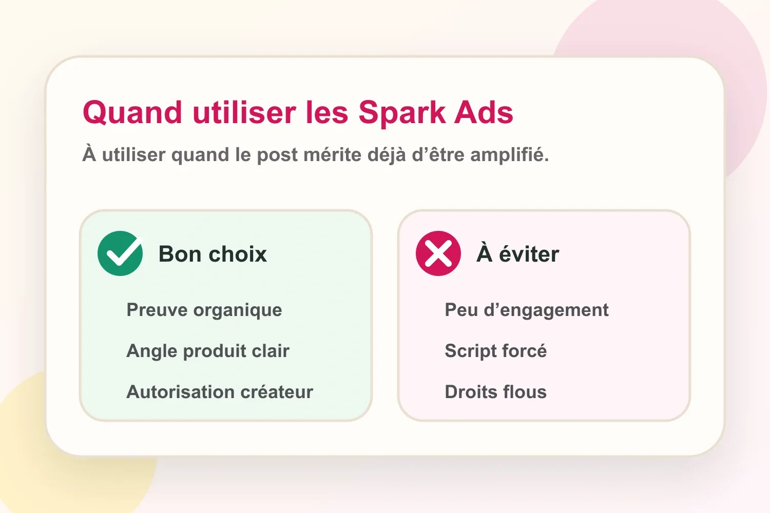 Checklist pour décider quand utiliser les TikTok Spark Ads