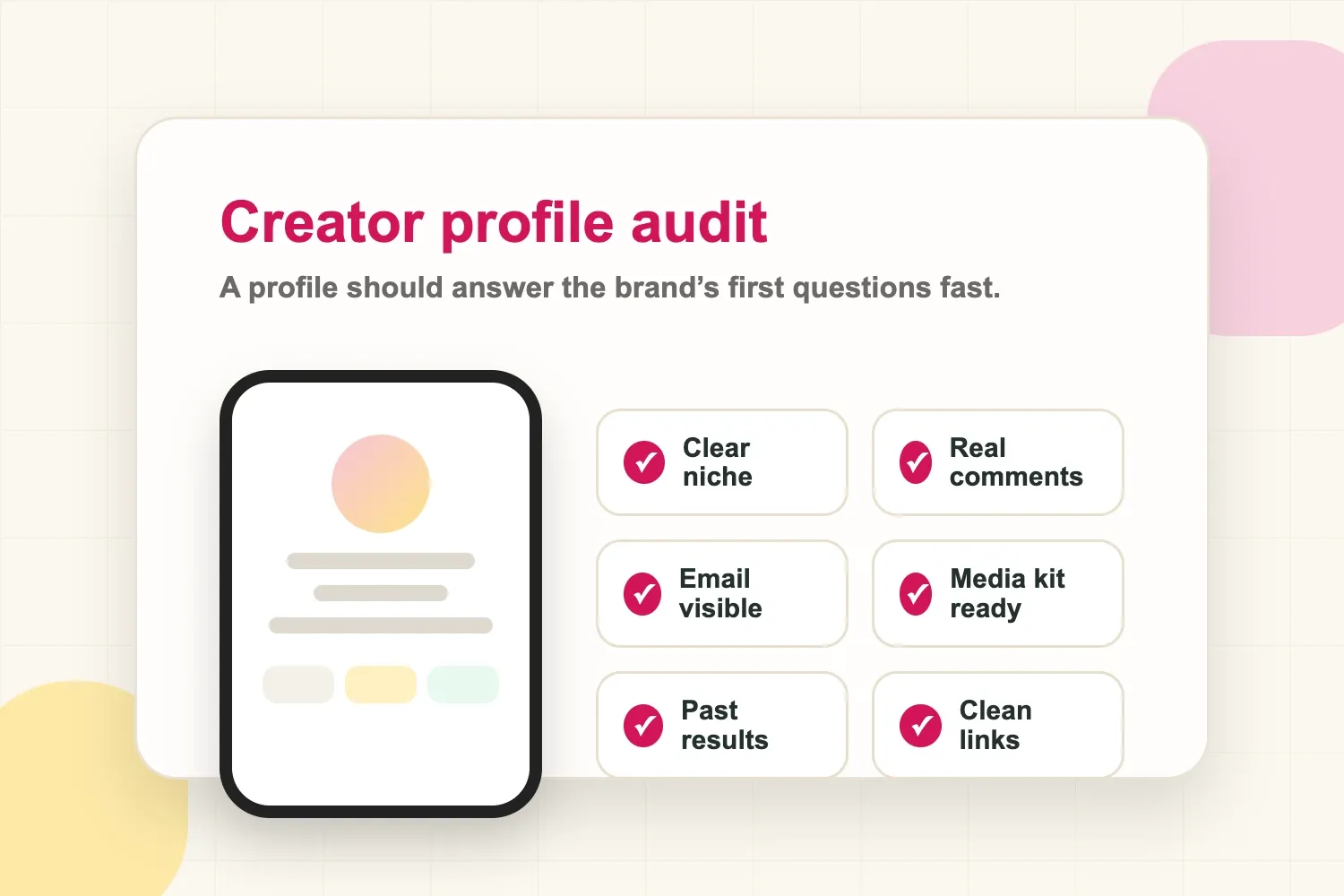 Creator profile audit showing the signals brands check before offering a deal