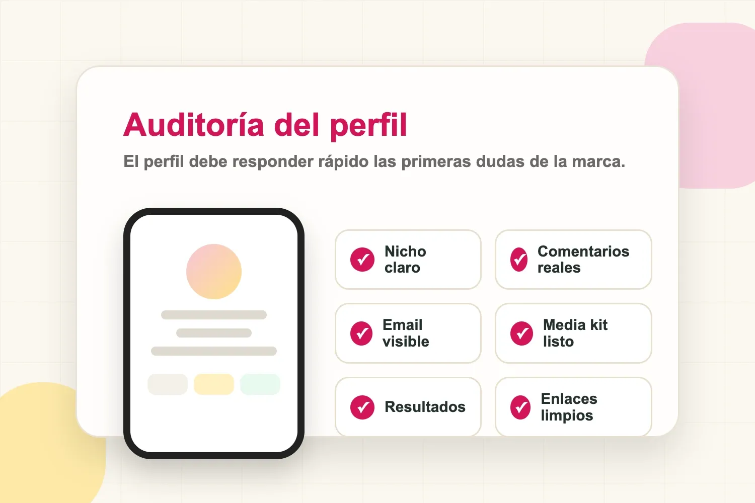 Auditoría de perfil de creador con señales que las marcas revisan antes de ofrecer un acuerdo