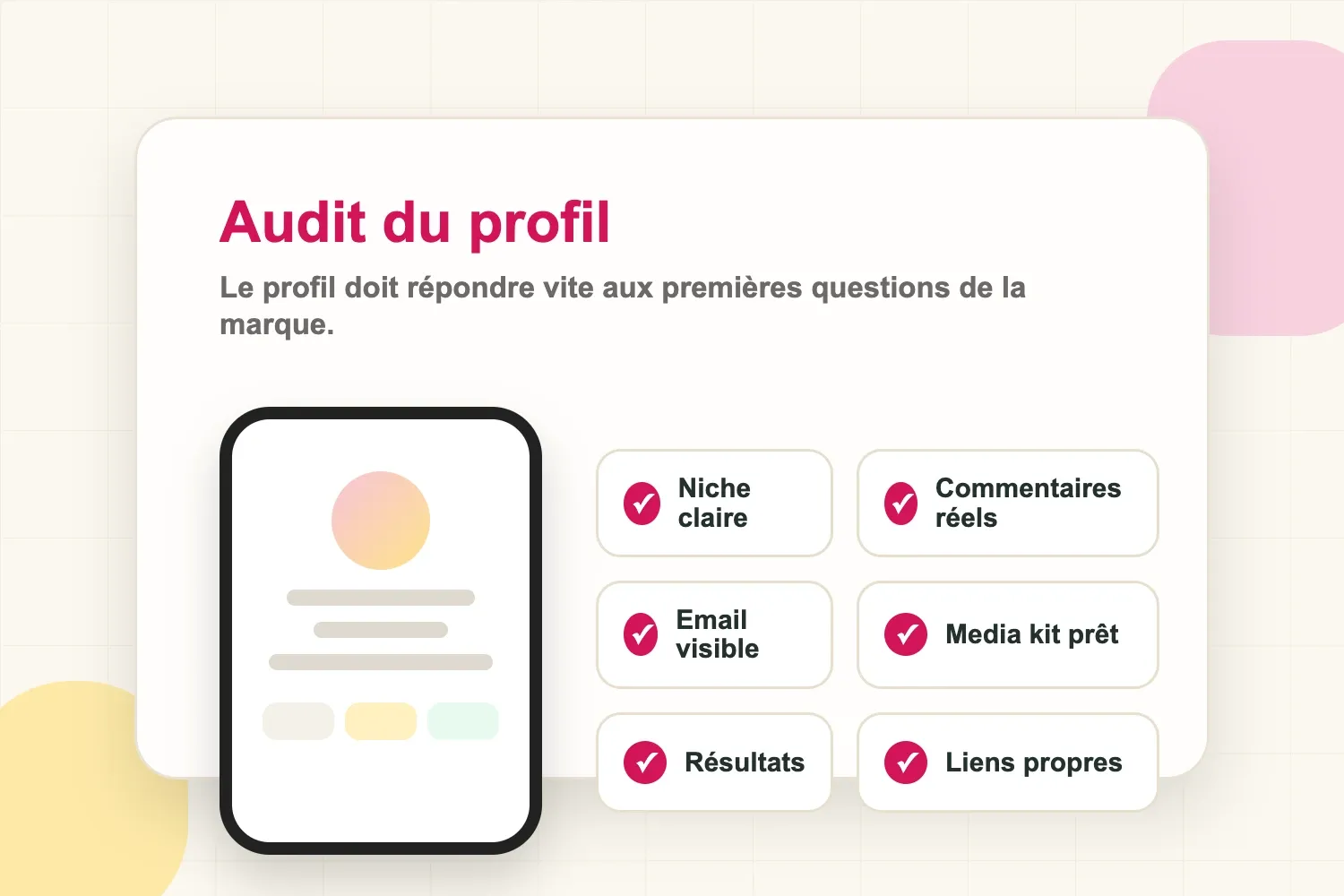 Audit de profil créateur montrant les signaux que les marques vérifient