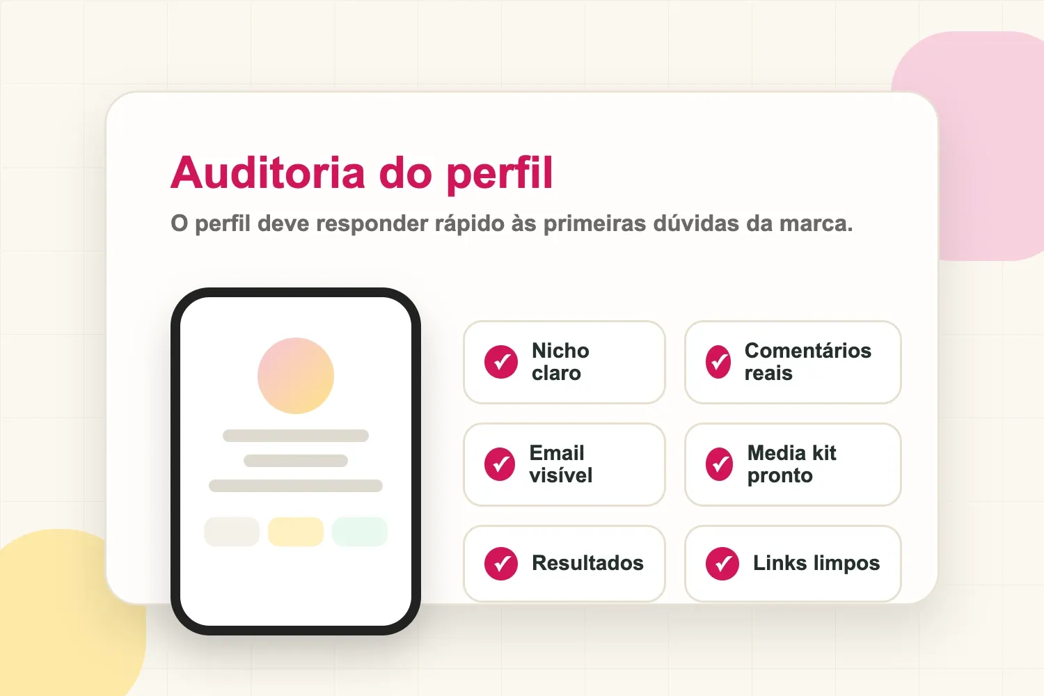 Auditoria de perfil de criador mostrando os sinais que marcas verificam