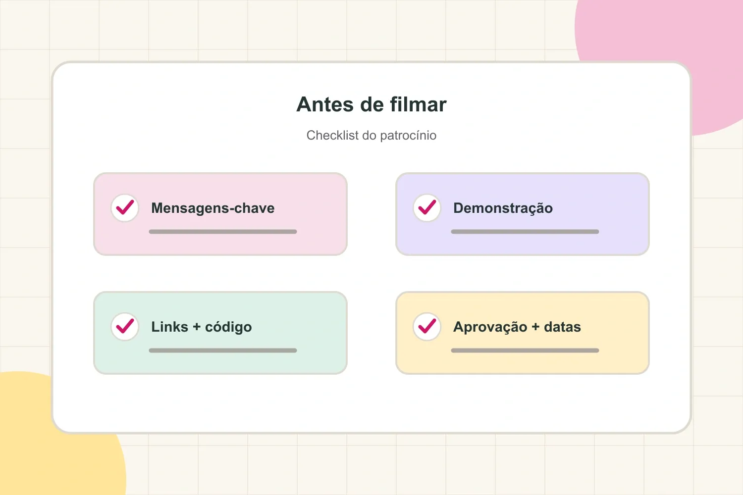 Checklist de patrocínio no YouTube antes de filmar: mensagens, demonstração, links e aprovações